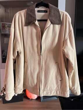 Lioness Oversized Beige Jacket with Brown Corduroy Collar